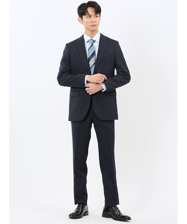 ストレッチウォッシャブル スリムフィット 2ボタン2ピーススーツ 組織紺