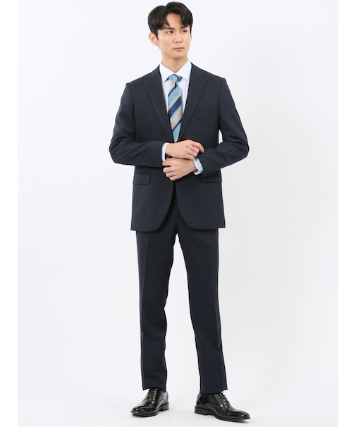 ストレッチウォッシャブル スリムフィット 2ボタン2ピーススーツ 組織紺