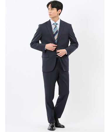 ストレッチウォッシャブル レギュラーフィット 2ボタン2ピーススーツ ウィンドペン紺