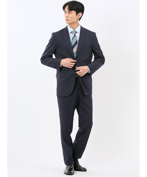 ストレッチウォッシャブル レギュラーフィット 2ボタン2ピーススーツ ウィンドペン紺