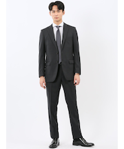 ストレッチウォッシャブル スリムフィット 2ボタン2ピーススーツ シャドーチェック黒