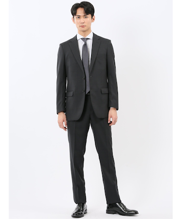 ストレッチウォッシャブル スリムフィット 2ボタン2ピーススーツ シャドーチェック黒