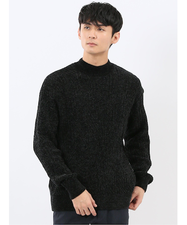 ハンドウォッシャブル モール幾何学柄 モックネックニット