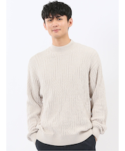 ハンドウォッシャブル モール幾何学柄 モックネックニット