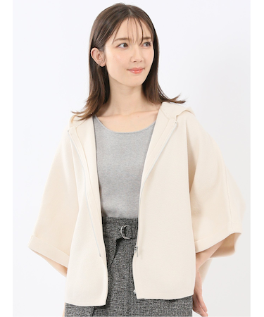 ウォッシャブル ポンチョ風 フードコーディガン