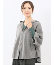 ウォッシャブル ポンチョ風 フードコーディガン