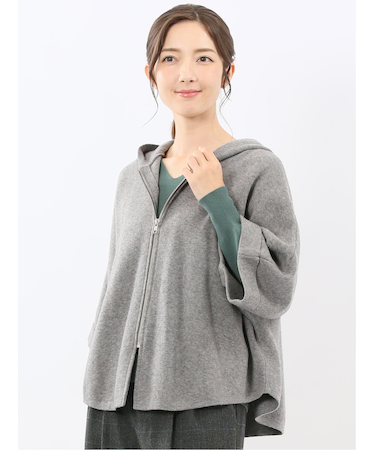 ウォッシャブル ポンチョ風 フードコーディガン