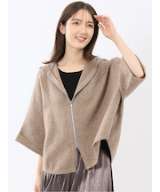 ウォッシャブル ポンチョ風 フードコーディガン