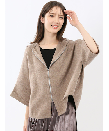 ウォッシャブル ポンチョ風 フードコーディガン