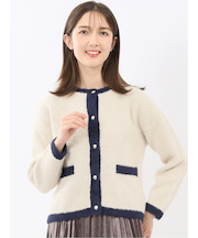 ウォッシャブル ラメ格子フェザー ニットジャケット