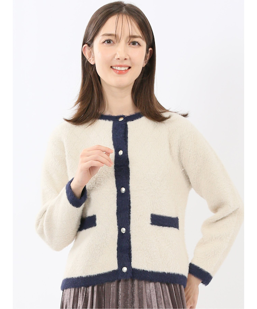 ウォッシャブル ラメ格子フェザー ニットジャケット