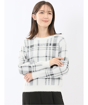 ウォッシャブル フェザーチェック クルーニットプルオーバー