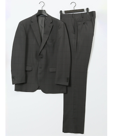 ストレッチウォッシャブル レギュラーフィット 2ボタン2ピーススーツ チェックグレー