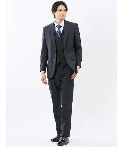 新品タグ付き✨レミュー　スーツ　M ダークネイビー　ストレッチ　ウォッシャブル ストレッチウォッシャブル スリムフィット 2ボタン3ピーススーツ