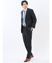 ストレッチウォッシャブル スリムフィット 2ボタン2ピーススーツ 組織黒