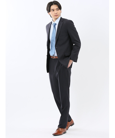 ストレッチウォッシャブル スリムフィット 2ボタン2ピーススーツ 組織黒