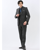 超光沢ウール混ストレッチ スリムフィット 2ボタン3ピーススーツ シャドーカルゼグレー