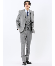 光沢ウール混 レギュラーフィット 2ボタン3ピーススーツ ストライプグレー