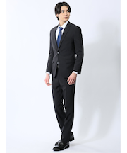 ストレッチウォッシャブル スリムフィット 2ボタン2ピース リクルートスーツ 黒無地