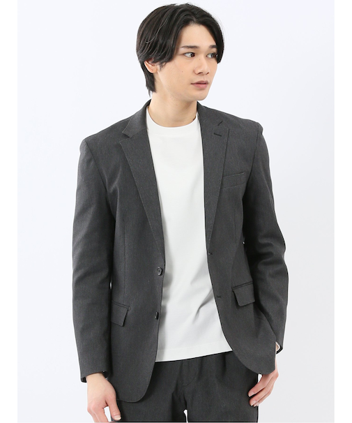 クロスストレッチ スリムフィット 2ボタンジャケット 黒(セットアップ可能)