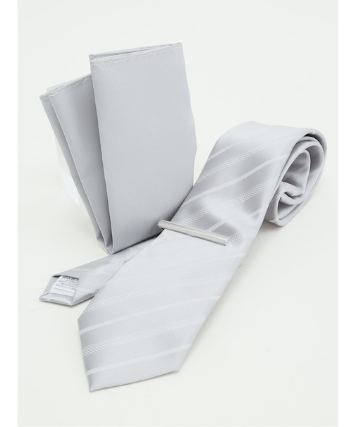 フォーマルネクタイ＆チーフ＆タイバー BOXセット グレンチェック