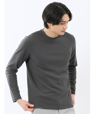 千鳥ジャガード クルーネック長袖Tシャツ