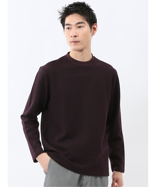 バーズアイジャガード クルーネック長袖Tシャツ