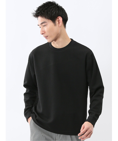 ブロックジャガード クルーネック長袖Tシャツ