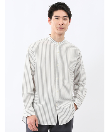 コットンタイプライター バンドカラー長袖シャツ