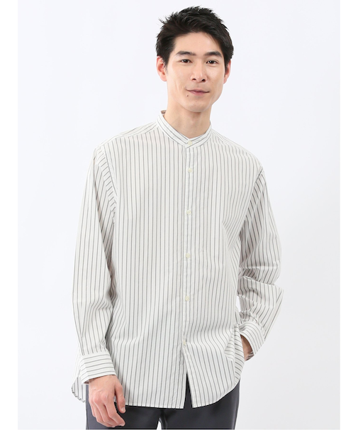 コットンタイプライター バンドカラー長袖シャツ