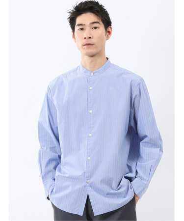 コットンタイプライター バンドカラー長袖シャツ