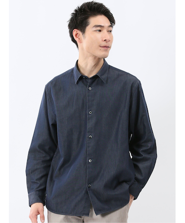 コットンシャンブレー レギュラーカラー長袖シャツ