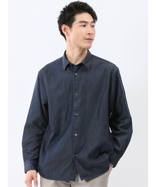 コットンシャンブレー レギュラーカラー長袖シャツ