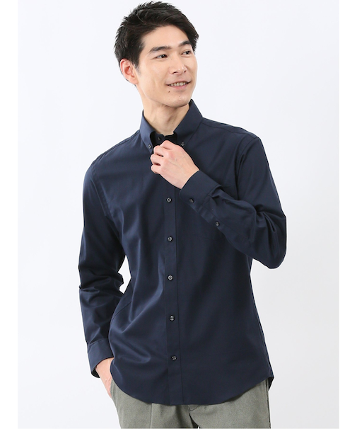 ストレッチ 綿ツイル ボタンダウン長袖シャツ