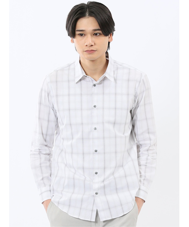 ストレッチ 綿チェック ボタンダウン長袖シャツ