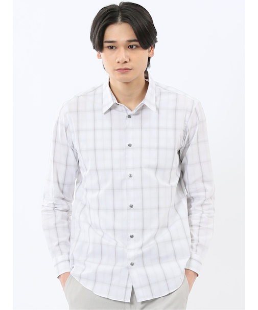 ストレッチ 綿チェック ボタンダウン長袖シャツ