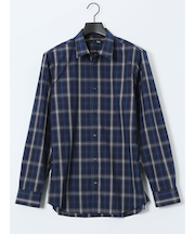 ストレッチ 綿チェック ボタンダウン長袖シャツ