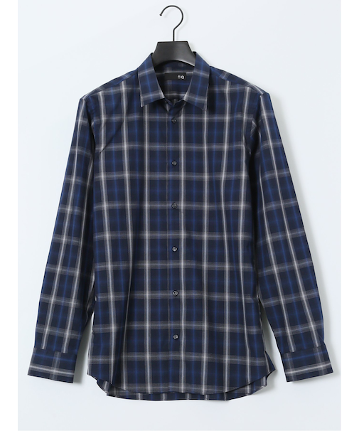 ストレッチ 綿チェック ボタンダウン長袖シャツ