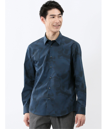 ストレッチ プリント レギュラーカラー長袖シャツ