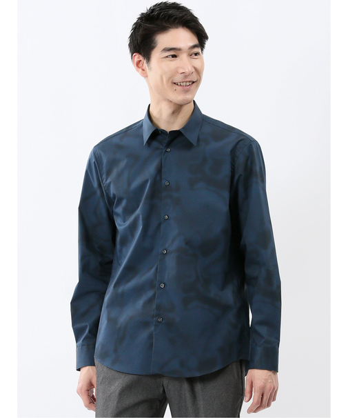 ストレッチ プリント レギュラーカラー長袖シャツ