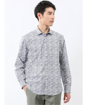 ストレッチ プリント ワイドカラー長袖シャツ