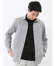 ストレッチ プリント ワイドカラー長袖シャツ