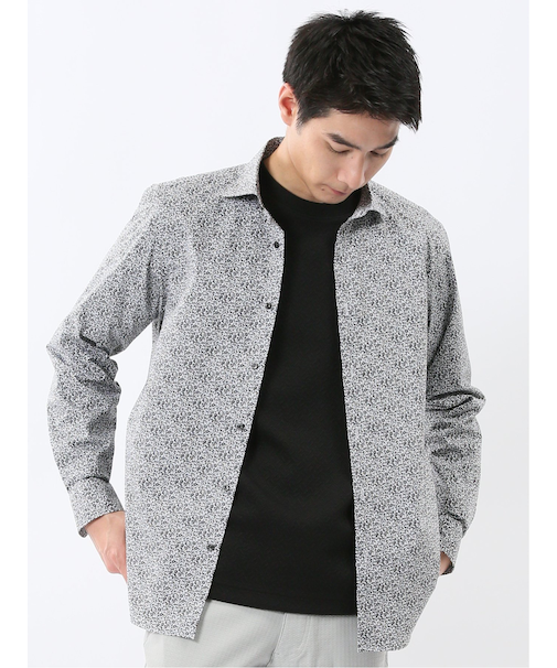 ストレッチ プリント ワイドカラー長袖シャツ