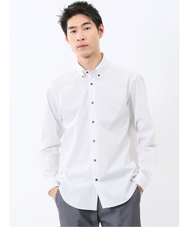 ストレッチ プリント ボタンダウン長袖シャツ