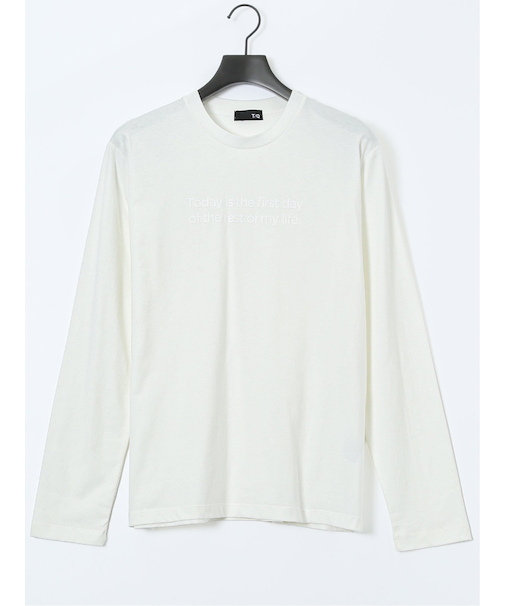 綿天竺 メッセージロゴ クルーネック長袖Tシャツ