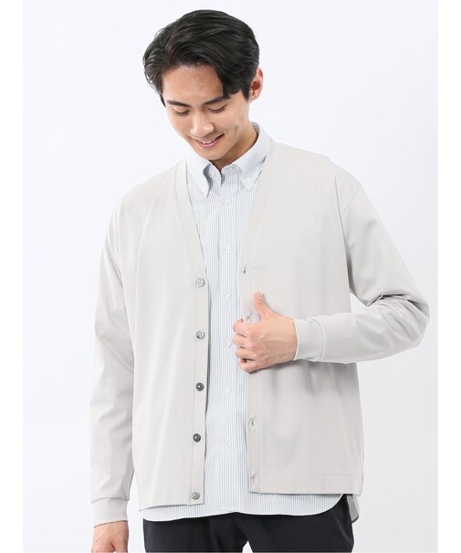 接触冷感ストレッチ シルケットスムス Vネックカーディガン