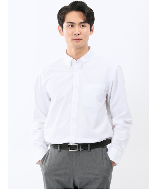 綿混オックス ボタンダウン長袖シャツ