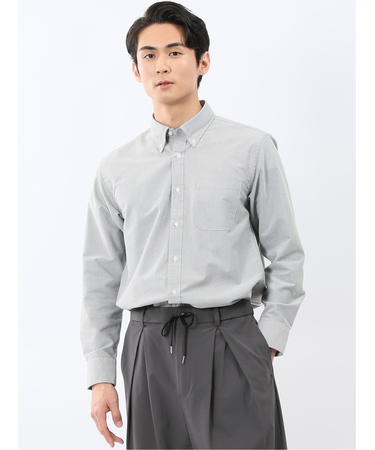 綿混オックス ボタンダウン長袖シャツ