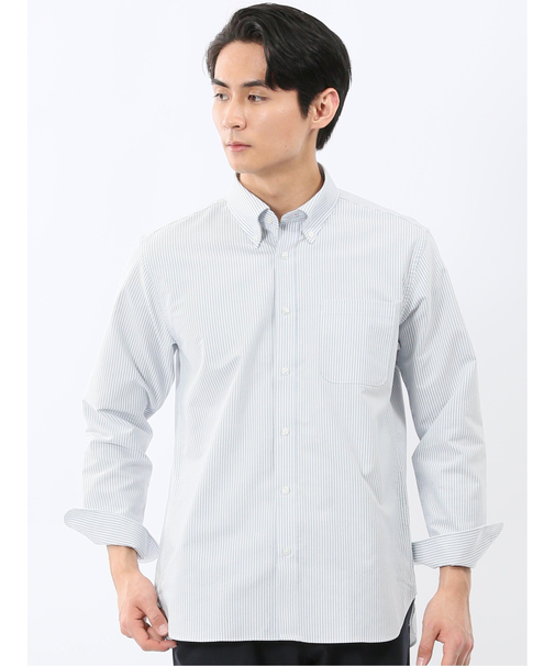 綿混オックス ボタンダウン長袖シャツ