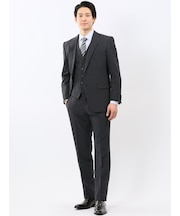 ストレッチ ウォッシャブル レギュラーフィット 2ボタン 3ピース スーツ チェック黒